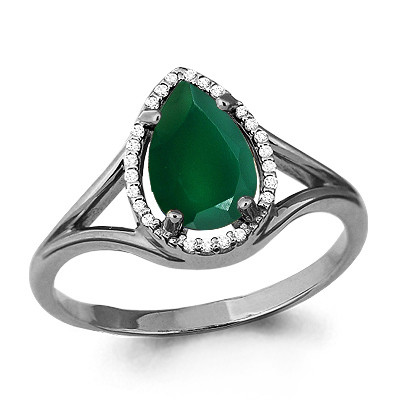 Серебряное кольцо с агатом зелёным и фианитом Aquamarine 6539109А.5