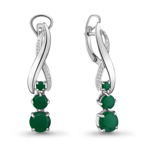 Серьги из серебра с агатом зелёным и фианитом Aquamarine 4431609А.5