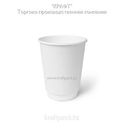 Двухслойный бумажный стакан БЕЛЫЙ для горячих/холодных напитков 350 мл (12 OZ / D90) (25/500)