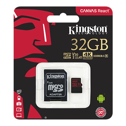 Kingston SDCR/32GB Карта памяти 32GB microSDXC Canvas React 100R/80W U3 UHS-I V30 A1 C, с адаптером - фото 3 - id-p68546115