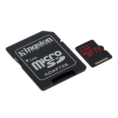Kingston SDCR/64GB Карта памяти 64GB microSDXC Canvas React 100R/80W U3 UHS-I V30 A1 C, с адаптером - фото 1 - id-p68546421
