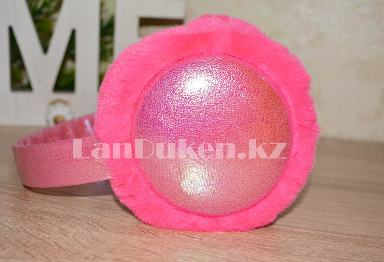 Меховые наушники с переливающейся тканью 18815-6 ярко розовые - фото 7 - id-p68550990