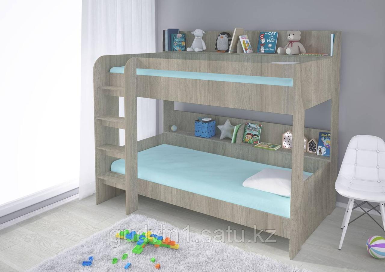 Кровать двух ярусная Polini Simple 5000 (вяз-белый), с полками 00-89527