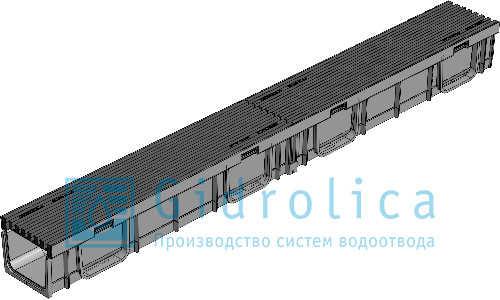 Комплект Gidrolica Light: лоток водоотводный ЛВ -10.11,5.5,5 - пластиковый с решеткой пластиковой, кл. A15 - фото 1 - id-p68225004