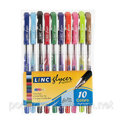 Набор шариковых ручек LINC GLYCER 0,7 мм 10 цветов ассорти резиновый грип