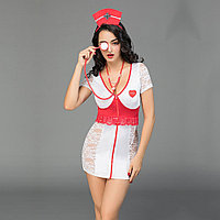 Костюм медсестры (платье на молнии с кружевом, ободок, стетоскоп)