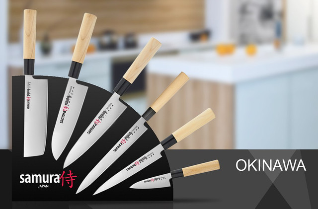 Набор из 7 кухонных стальных ножей и магнитной подставки samura Оkinaw - фото 2 - id-p68732547