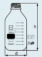 Бутыль DURAN Group 1000 мл, GL45, без крышки и сливного кольца, устойчивая к давлению, коричневое стекло