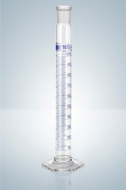 Цилиндр мерный Hirschmann 1000 : 10,0 мл класс A, синяя градуировка, со стеклянной пробкой - фото 1 - id-p68735971