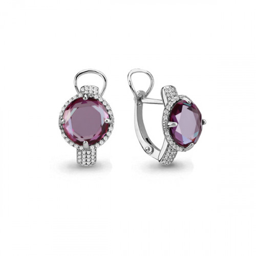 Серебряные серьги с фианитом и александритом Aquamarine 4444428А