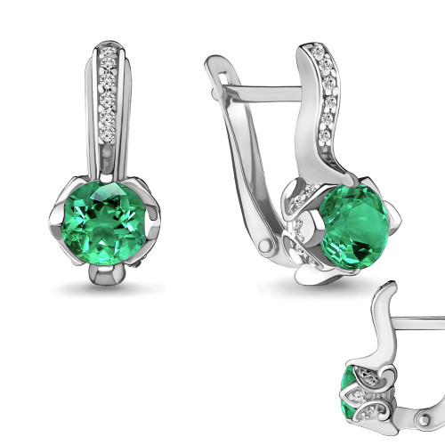 Серьги из серебра с фианитом и наноизумрудом синт. Aquamarine 42969Г