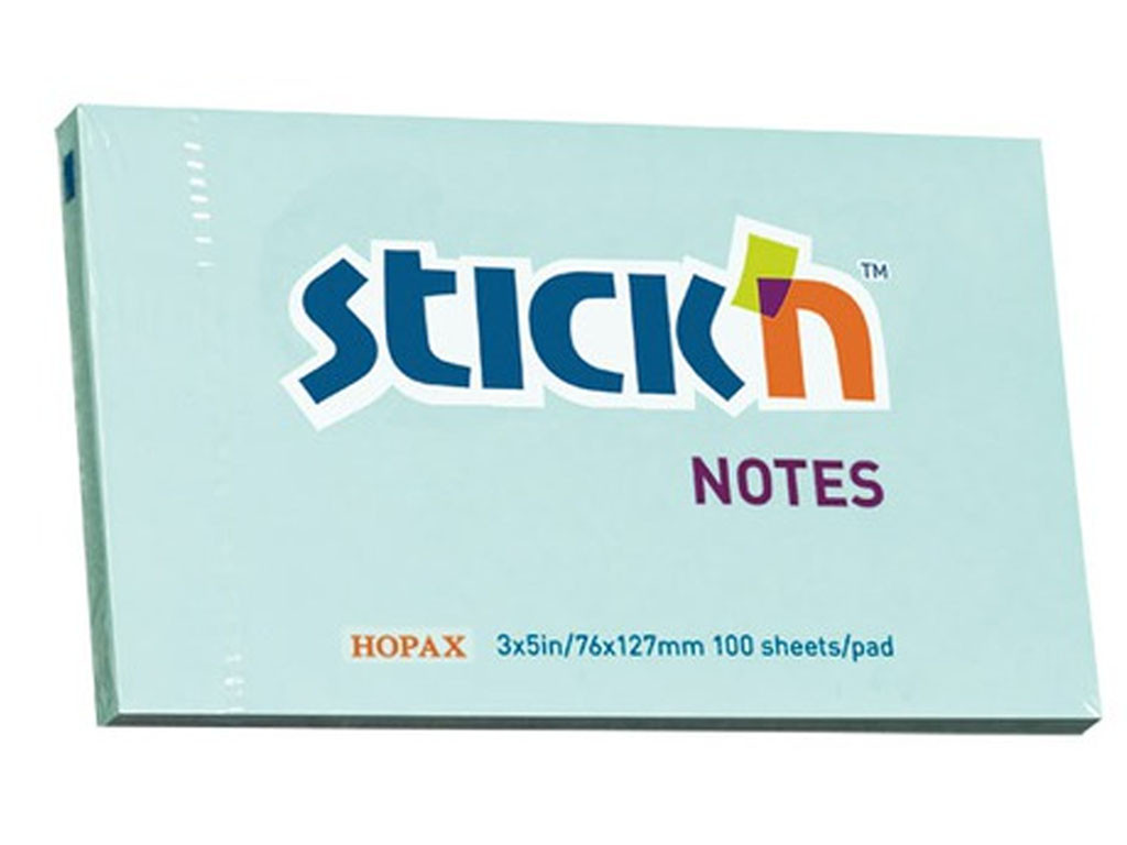 Клейкие листики STICK`N 76 х 127 мм, голубые, 100 листов