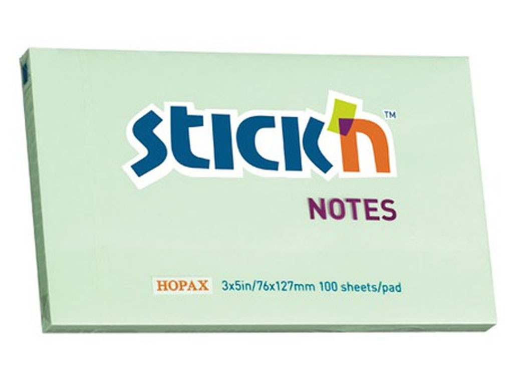 Клейкие листики STICK`N 76 х 127 мм, зеленые, 100 листов