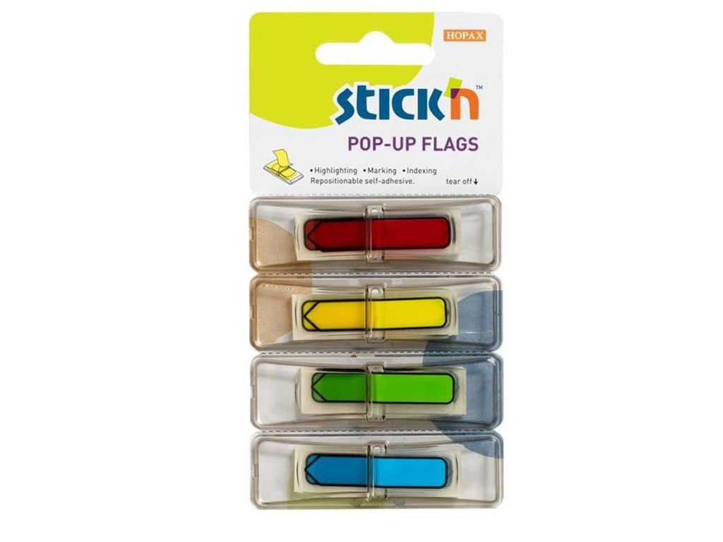 Закладки клейкие STICK`N 12х45 мм, пластиковые, 4 цвета х 30 закладок, Z-сложение