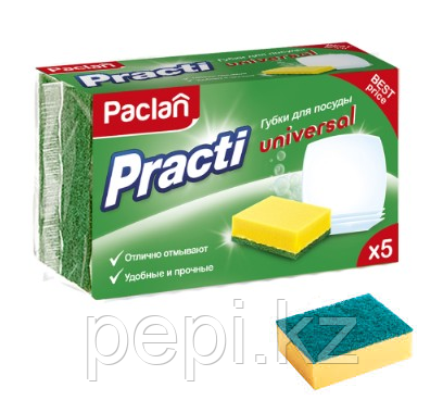 Губка для мытья посуды Paclan "Practi Universal", поролон с абразивным слоем, 5шт
