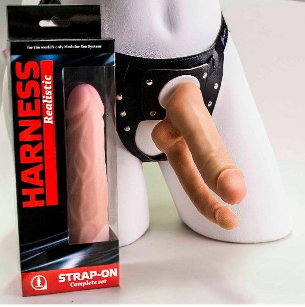 Фаллоимитатор с поясом "HARNESS" ДВОЙНОЙ L 11.5 см D 3.3 см - L 11.5 см D 2.2 см, ПВХ