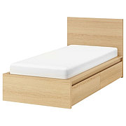 Кровать каркас+2 кроватных ящика МАЛЬМ дубовый шпон 90х200 Лурой ИКЕА, IKEA