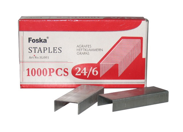 Скобы для степлера №24/6, 1-30л, 1000шт, оцинкованные Foska