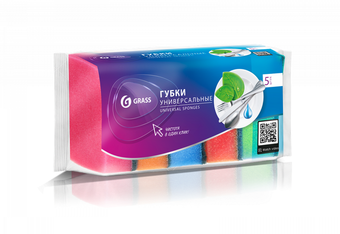 Губка бытовая с чистящим слоем
GRASS MAXI
5 шт (87х58х26 мм), фото 2