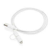 Кабель «2 в 1» с лицензированным MFi разъемом Apple Lightning, белый; черный, Длина 0,6 см., ширина 1,1 см.,