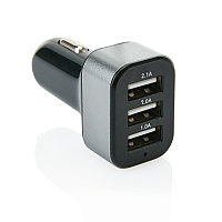 Мощное 3.1A  зарядное устройство для автомобиля с 3 USB-порт, черный; серый, Длина 2,5 см., ширина 3,5 см.,