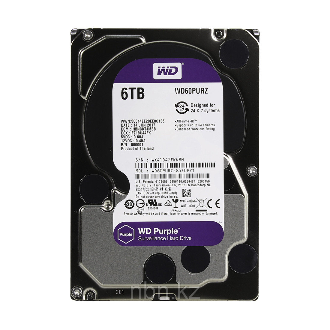 Жёсткий диск для видеонаблюдения Western Digital Purple HDD 6Tb WD60PURZ, фото 1