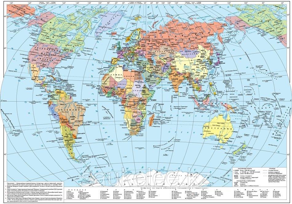 Политическая карта мира масштаб 1:28 000 000, 1000*700 мм, ламинированная - фото 1 - id-p69019548