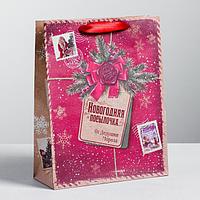 Пакет крафтовый вертикальный «Новогодняя посылочка от Дедушки Мороза», MS 18 × 23 × 8 см