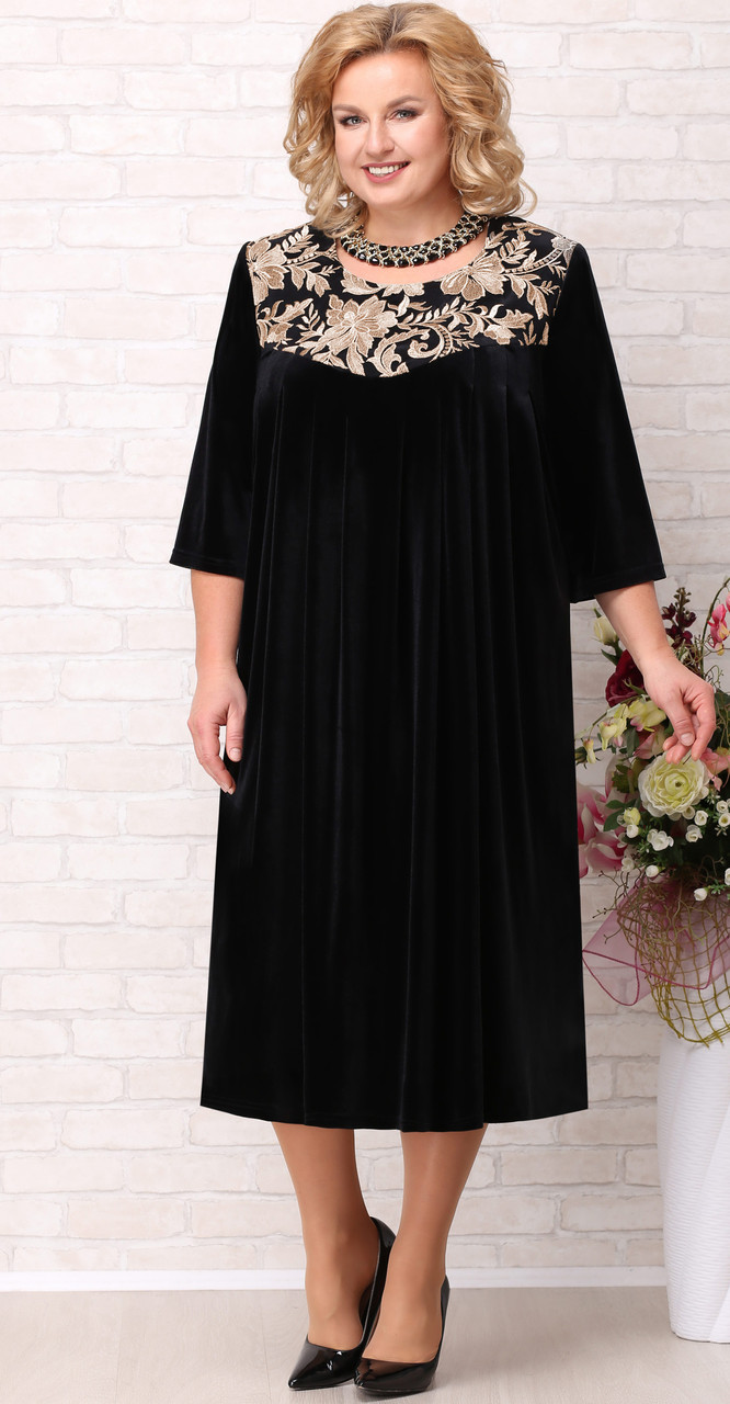 Платье Aira Style-711/1, черный-цветы, 60