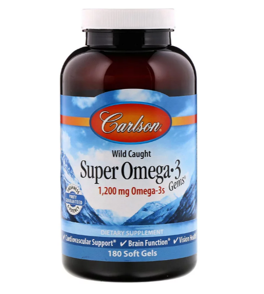 Carlson, Wild Caught Super Omega-3 Gems, высокоэффективная омега-3 из морской рыбы, 600 мг, 180 мягких капсул