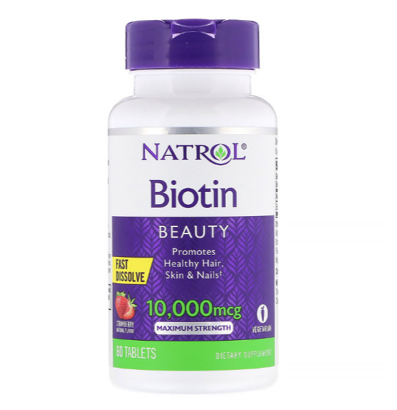 Natrol, Биотин, максимальная эффективность, клубника, 10 000 мкг, 60 таблеток - фото 1 - id-p69092664