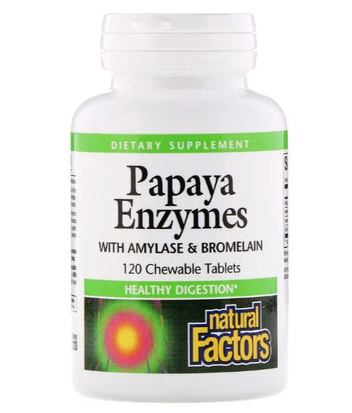 Natural Factors, Ферменты папайи с амилазой и бромелаином, 120 жевательных таблеток