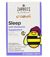 Zarbee's, Детское средство для сна с мелатонином, натуральный ароматизатор со вкусом винограда, для детей