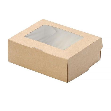 Коробка "DoEco" 100х80х35мм ECO TABOX 300 gl, с окном, коричн., 600 шт, фото 2