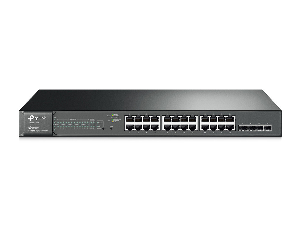 TP-Link T1600G-28PS JetStream 24-портовый гигабитный Smart коммутатор PoE+ с 4 SFP-слотами