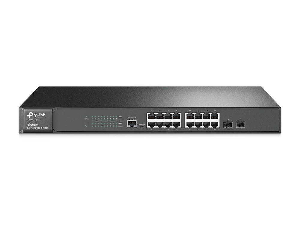 TP-Link T2600G-18TS JetStream 16-портовый гигабитный управляемый коммутатор 2+ уровня с 2 SFP-слотами