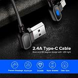 Кабель USB Type-C 2.4 А QC 90° со светодиодной подсветкой для быстрой зарядки VENROII (Черный / 1 метр), фото 3