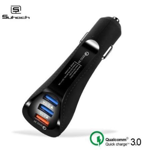 Зарядное устройство от прикуривателя Suhach с поддержкой Quick Charge 3.0 [3 USB порта] (Черный)