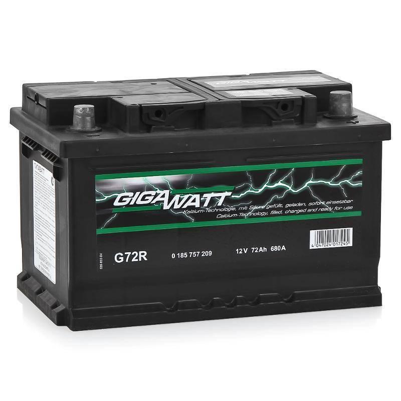 Аккумулятор Gigawatt 72 A/h 12V 680А низкий 17см Чехия