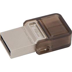 USB 2.0 Flash Drive 16Gb Kingston DataTraveler microDuo 2.0, 480 Мбит/сек, MicroUSB, USB OTG, Серебристый
