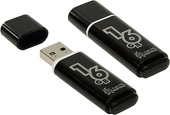 USB 2.0 Flash Drive 16Gb Smartbuy Glossy series, 15/5 Мбайт/с, Black
