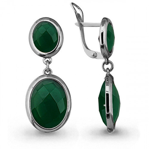 Серьги из серебра с агатом зелёным Aquamarine 4441209,5
