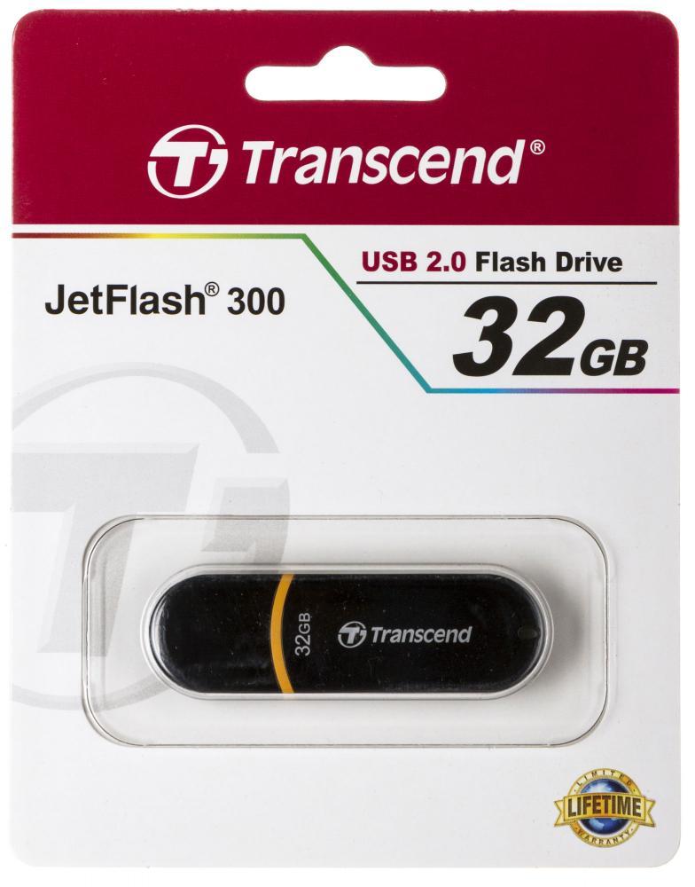 USB 2.0 Flash Drive 32Gb Transcend JetFlash 300, 16/6 Мбайт/с, Black - фото 1 - id-p69217042