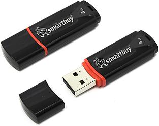 USB 2.0 Flash Drive 4Gb Smartbuy Crown series, 15/5 Мбайт/с, Black