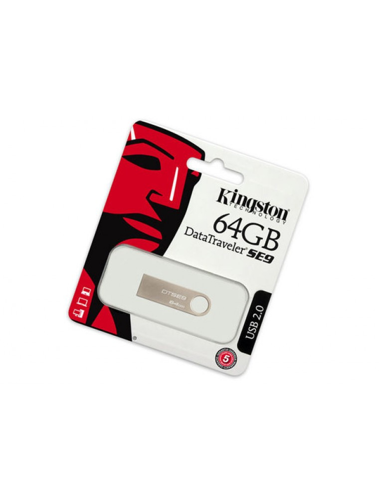 USB 2.0 Flash Drive 64Gb Kingston DataTraveler SE9, 480 Мбит/сек,Silver