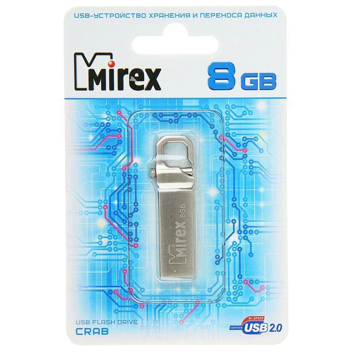 USB 2.0 Flash Drive 8Gb Mirex CRAB, 20/10 Мбайт/с, Silver