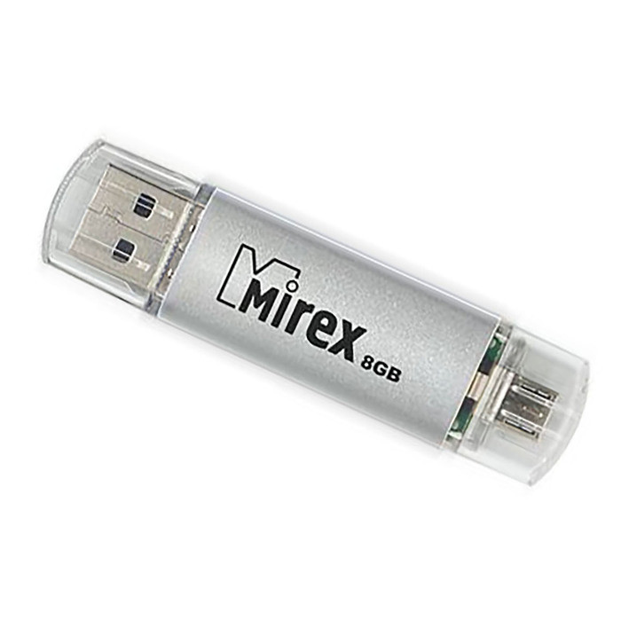 USB 2.0 Flash Drive 8Gb Mirex SMART SILVER, 15/7 Мбайт/с, MicroUSB, USB OTG, Silver - фото 1 - id-p69230061