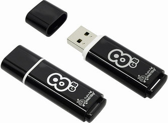 USB 2.0 Flash Drive 8Gb Smartbuy Glossy series, 15/5 Мбайт/с, Black