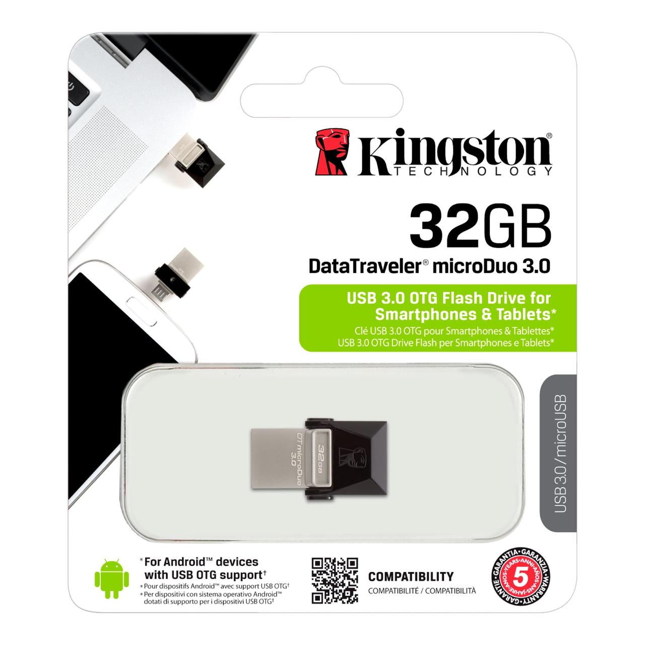 USB 3.0 Flash Drive 32Gb Kingston DataTraveler microDuo 3.0, 70/10 Мбайт/с, Black-Silver - фото 1 - id-p69234543