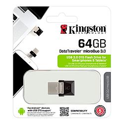 USB 3.0 Flash Drive 64Gb Kingston DataTraveler microDuo 3.0, 70/10 Мбайт/с, Black-Silver